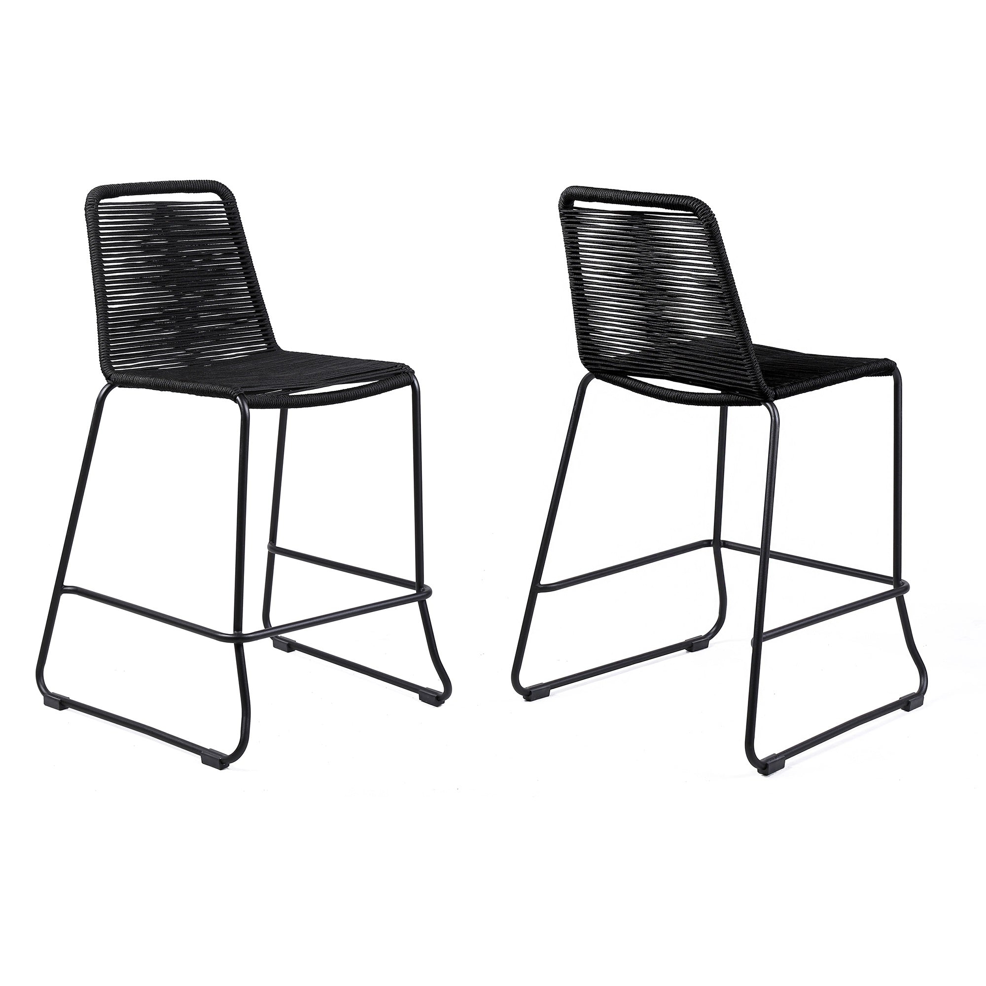 Shasta 26'' Outdoor Metal and Black Rope Stackable Counter Stool - Set of 2