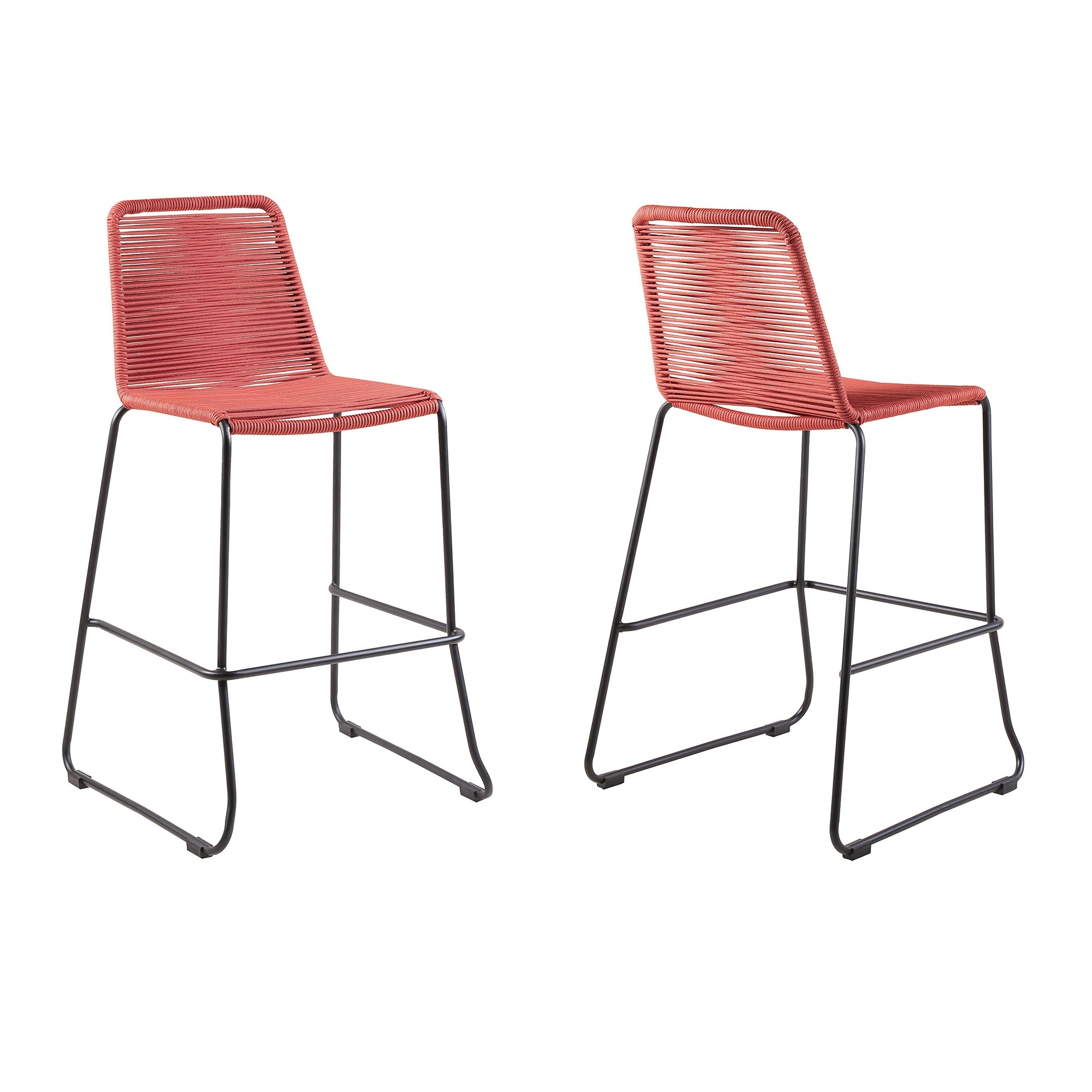 Shasta 30'' Outdoor Metal and Brick Red Rope Stackable Barstool - Set of 2