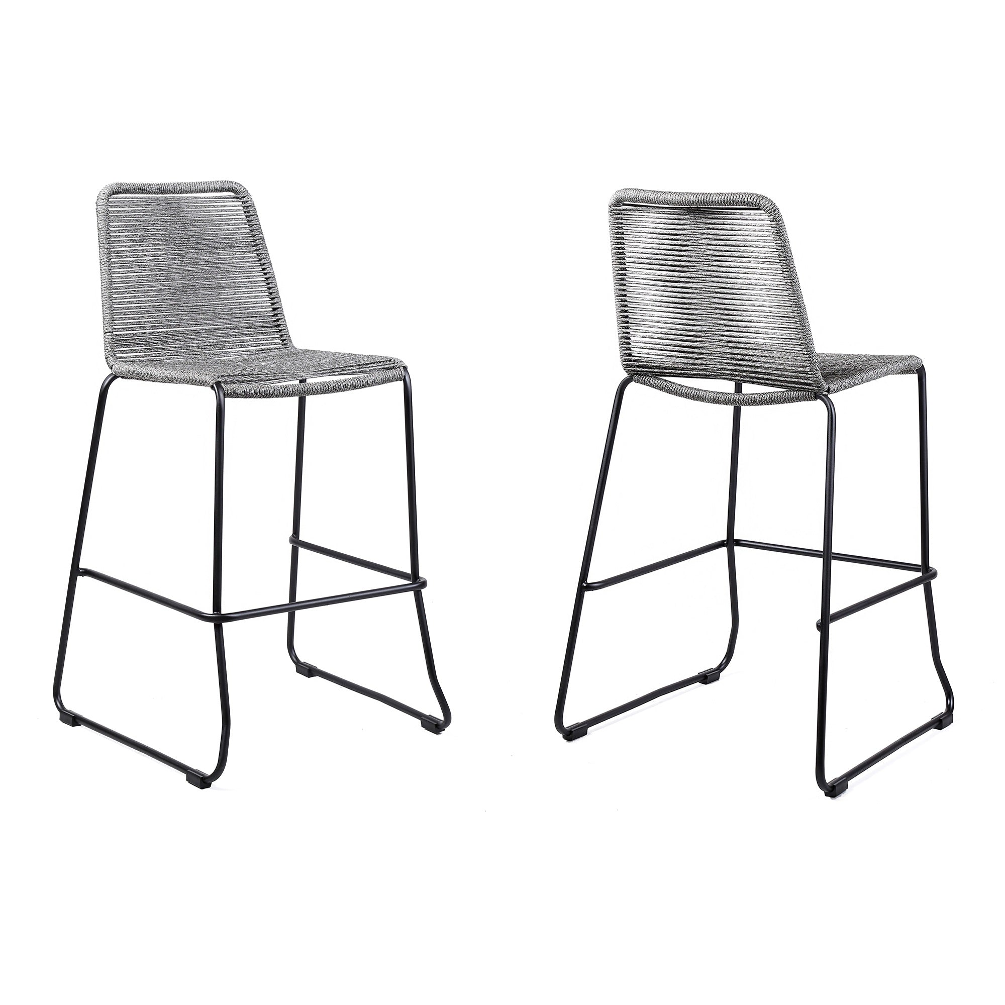 Shasta 30'' Outdoor Metal and Grey Rope Stackable Barstool - Set of 2