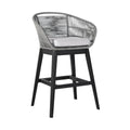 Tutti Frutti Indoor Outdoor Bar Height Bar Stool in Black Brushed Wood with Grey Rope