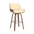 Tyler 26'' Swivel Bar Stool in Walnut Wood and Cream Faux Leather Upholstery