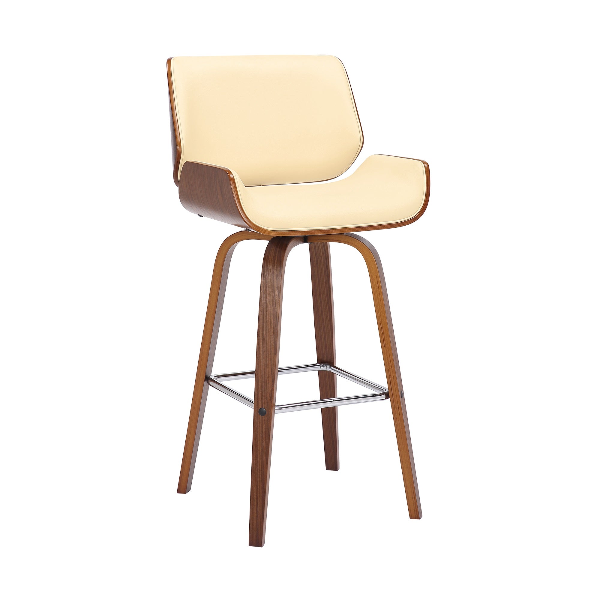 Tyler 26'' Swivel Bar Stool in Walnut Wood and Cream Faux Leather Upholstery