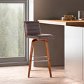 Armen Living Vienna 30'' Bar Height Barstool in Walnut Wood Finish with Brown Faux Leather