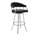 Valerie 26'' Counter Height Swivel Modern Balck Faux Leather Bar and Counter Stool in Brushed Stainless Steel Finish