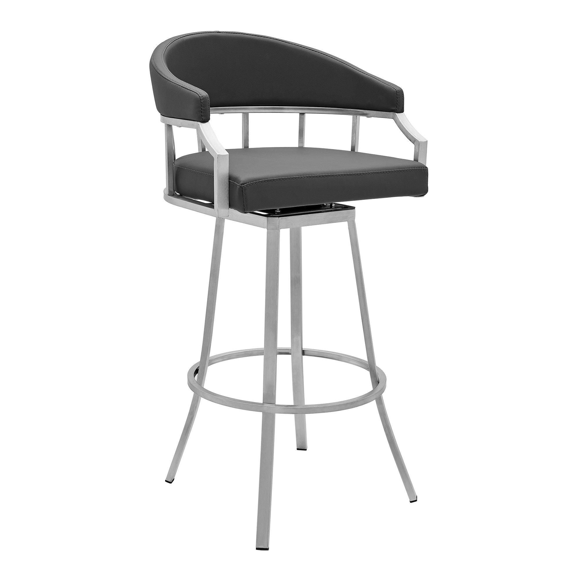 Valerie 30'' Bar Height Swivel Modern Faux Leather Bar and Counter Stool in Brushed Stainless Steel Finish