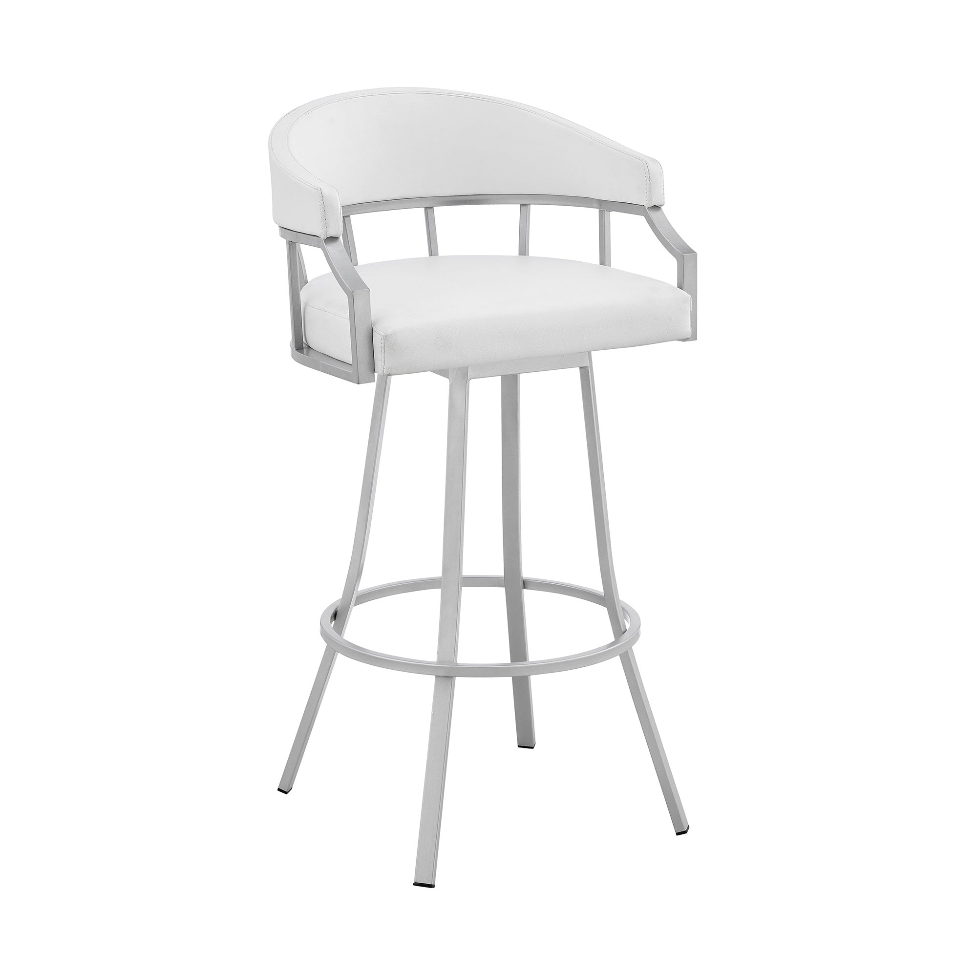 Palmdale 30'' Swivel White Faux Leather and Silver Metal Bar Stool