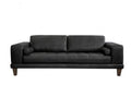 Wynne Contemporary Sofa in Genuine Black Leather with Brown Wood Legs