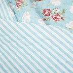 King size Vintage Rose Ruffle Edge Light Quilt Set in Blue White and Pink