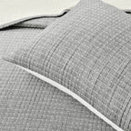 Full/Queen Size 3-Piece Reversible Cotton Yarn Woven Quilt Set in Grey Cream