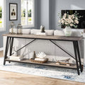 Heavy Duty 70-inch Industrial Grey Wood Top Sofa Table with Black Metal Frame