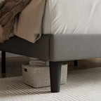 Full size Grey Linen Upholstered Platform Bed Frame with Button-Tufted Headboard
