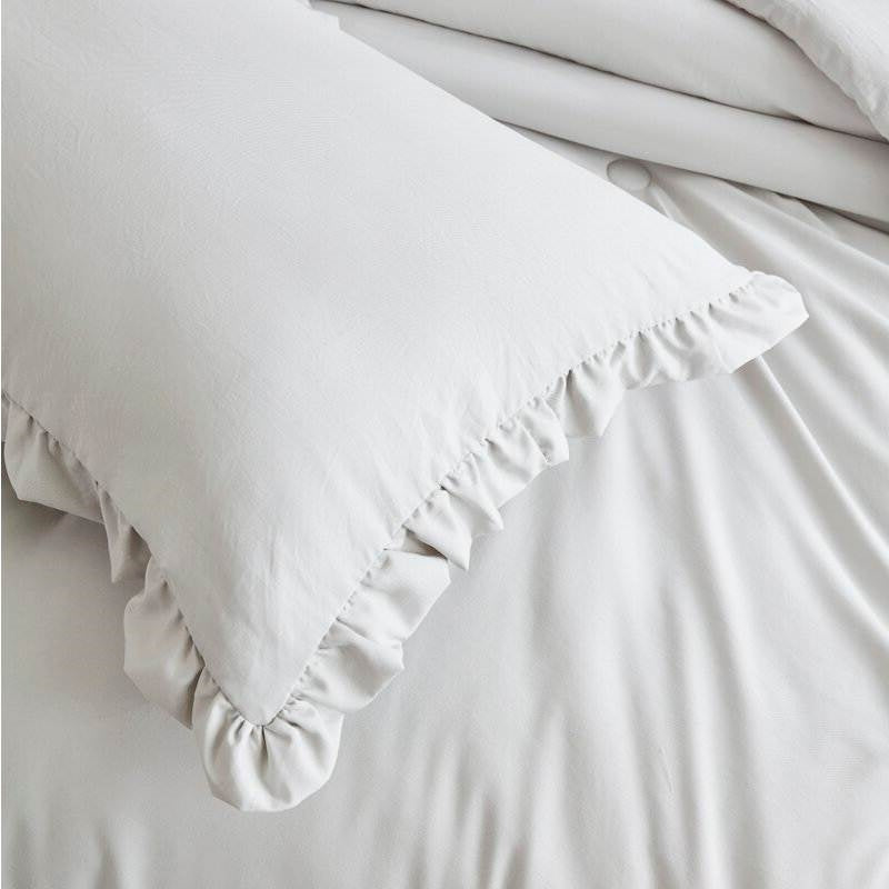 Full Size Grey Stone Washed Ruffled Edge Microfiber Comforter Set
