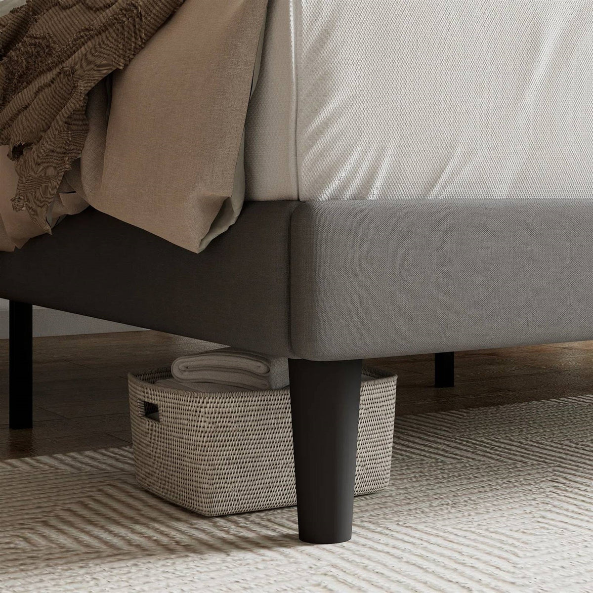 Queen Grey Linen Upholstered Platform Bed Frame with Button-Tufted Headboard