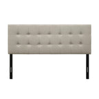 Full size Button-Tufted Headboard in Light Grey Taupe Beige Upholstered Fabric