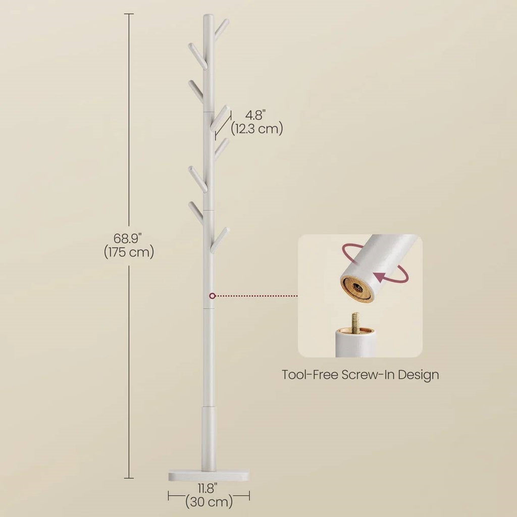Modern Farmhouse Solid Wood Coat Rack Entryway Hall Tree Hat Stand in Light Grey