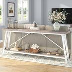 Heavy Duty 70-inch Industrial Grey Wood Top Sofa Table with White Metal Frame