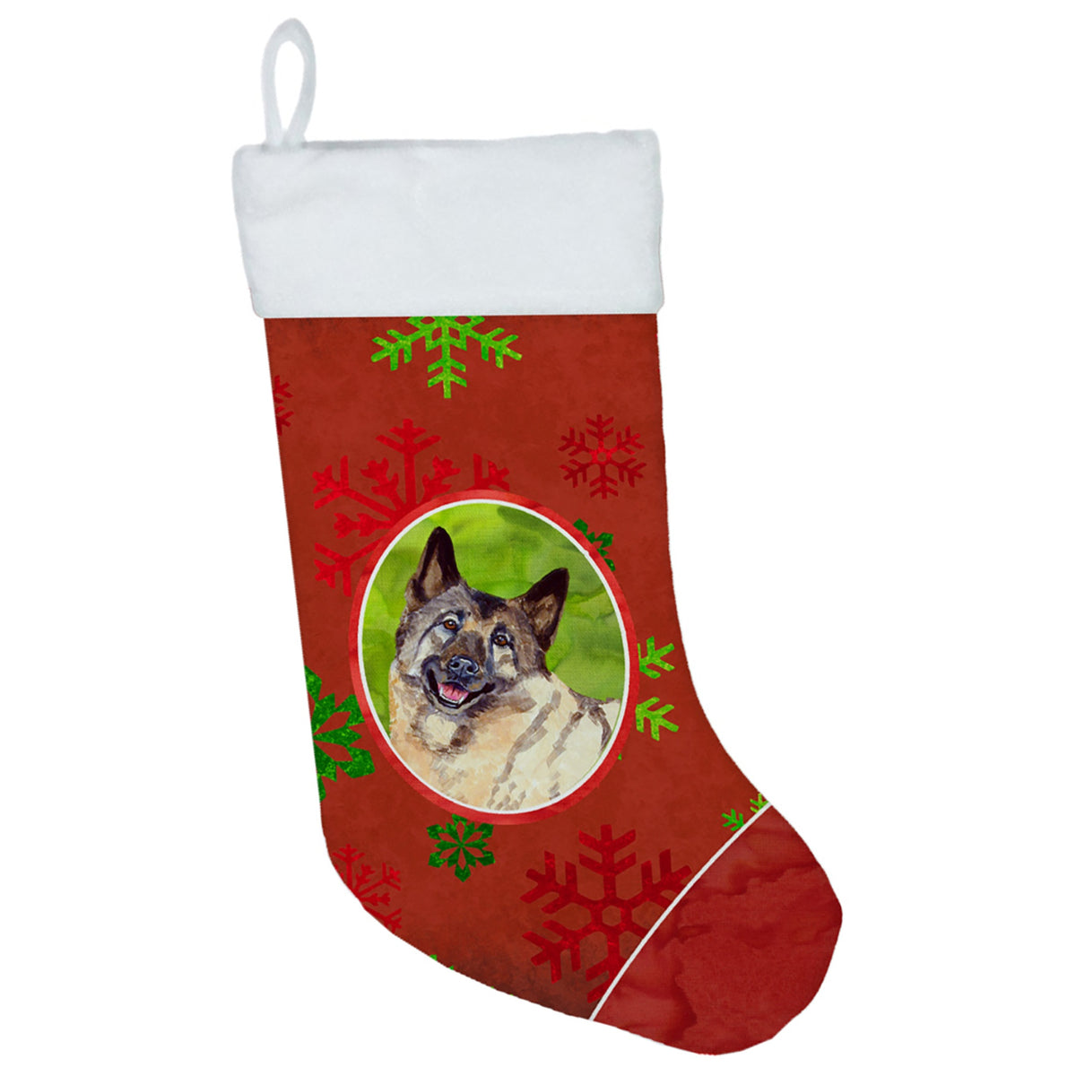 CarolineS Treasures Norwegian Elkhound Red Green Snowflakes Holiday Christmas Stocking, 11 X 18 Inch  Inch , Multicolor