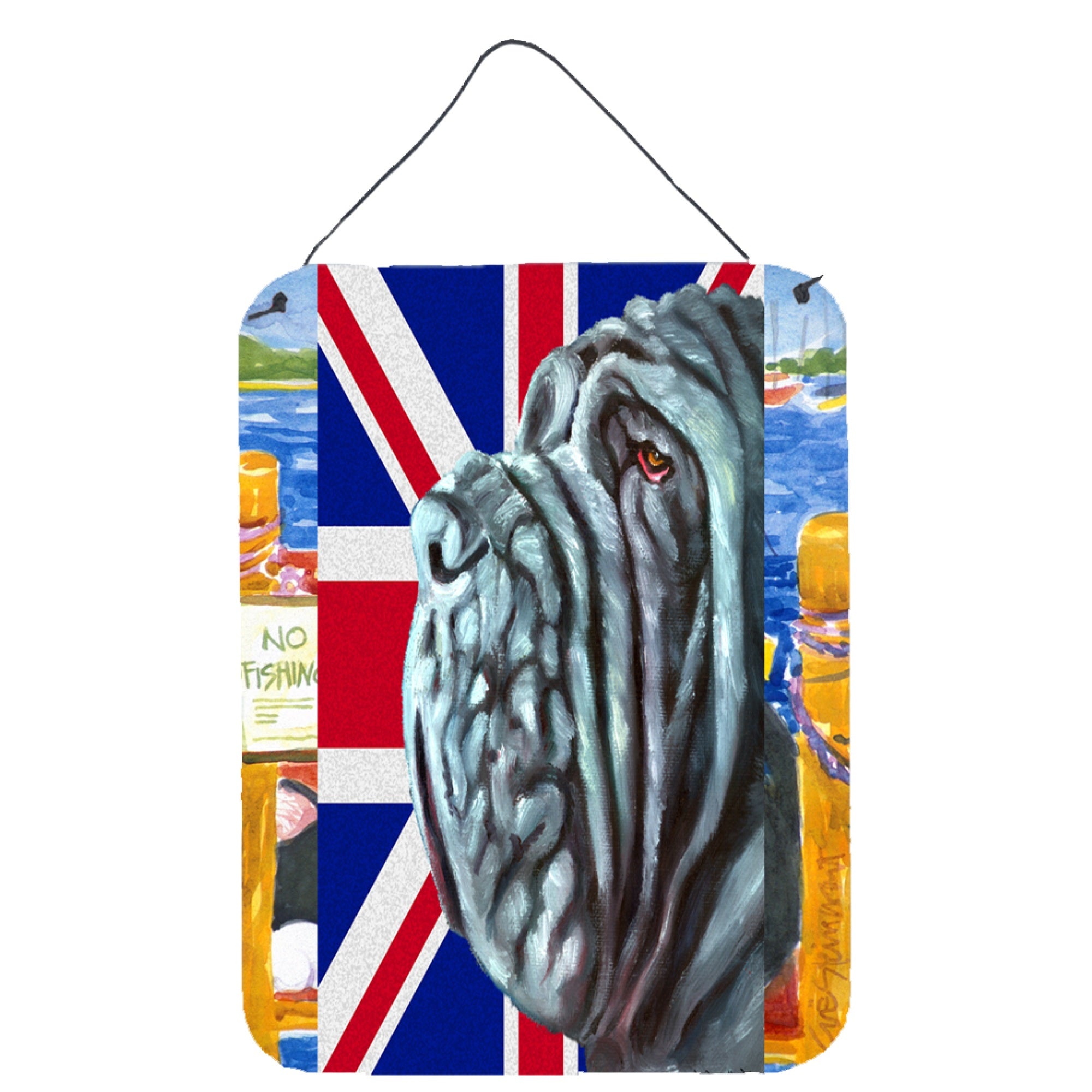 Carolines Treasures LH9596DS1216 Neapolitan Mastiff with English Union Jack British Flag Wall or Door Hanging Prints, 16 x 12