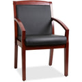 Lorell Sloping Arms Wood Guest Chair - Black Bonded Leather Seat - Black Bonded Leather Back - Cherry Wood Frame - Four-legged B