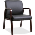 Lorell Guest Chair  Black Bonded Leather Seat  Black Bonded Leather Back  Espresso Solid Wood Frame  Fourlegged Base  Armr