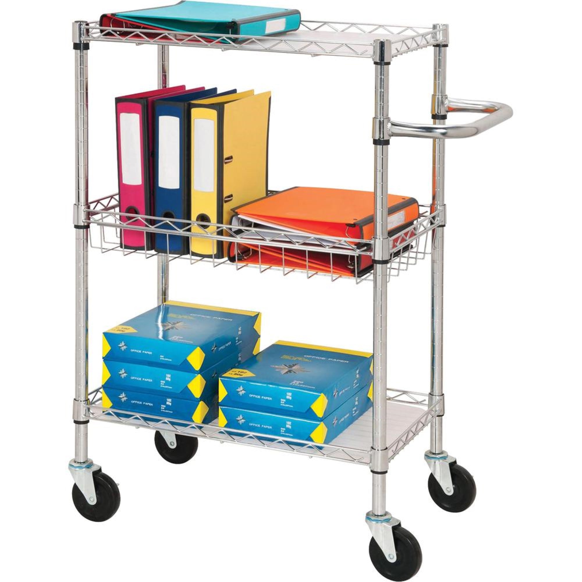 Lorell 3Tier Rolling Carts  99 lb Capacity  4 Casters  Steel  x 16 Width x 26 Depth x 40 Height  Chrome  1 Each