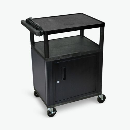Luxor Endura 3 Shelf Black Presentation Cart W/ Cabinet 35 1/4H