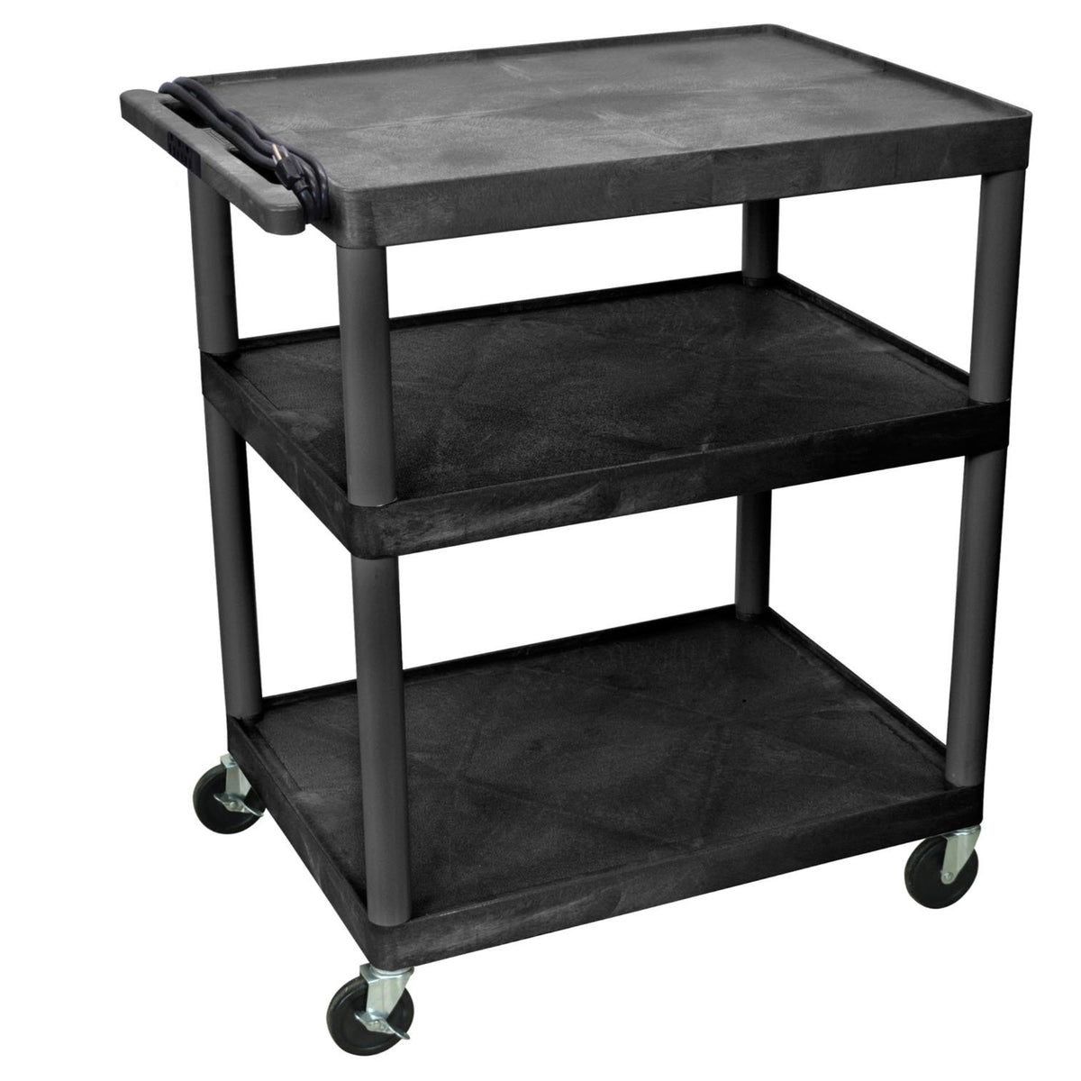 Ergode 40 Inch  H Plastic Mobile Multipurpose Utility Storage A/V Presentation Cart With 3 Large Shelves And Ergonomic Push Handle