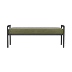 Modern Industrial Bed Bench with Black Metal Frame and Sage Green Velvet Cushion