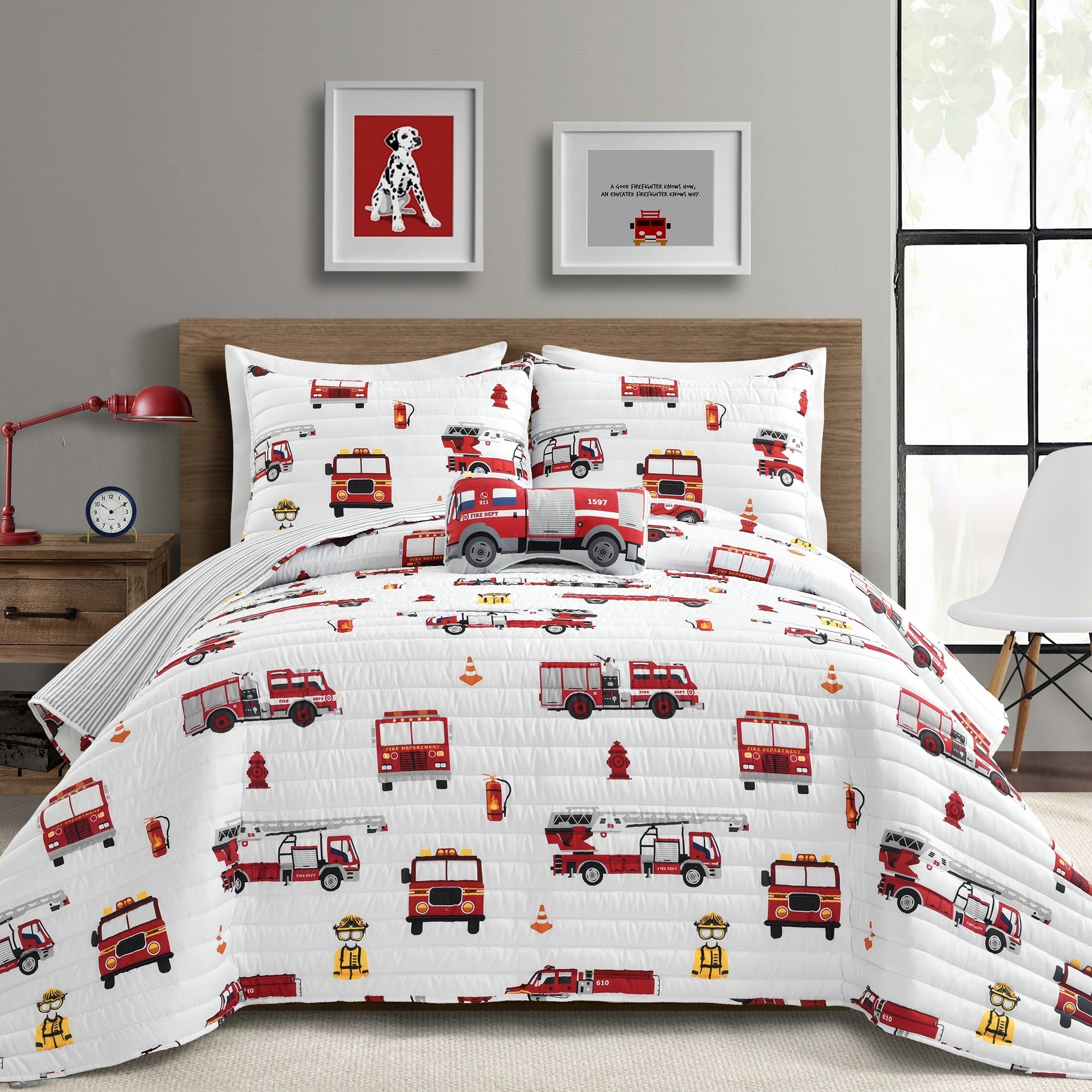 Make A Wish Fire Truck Quilt Red/White 4Pc Set Full/Queen