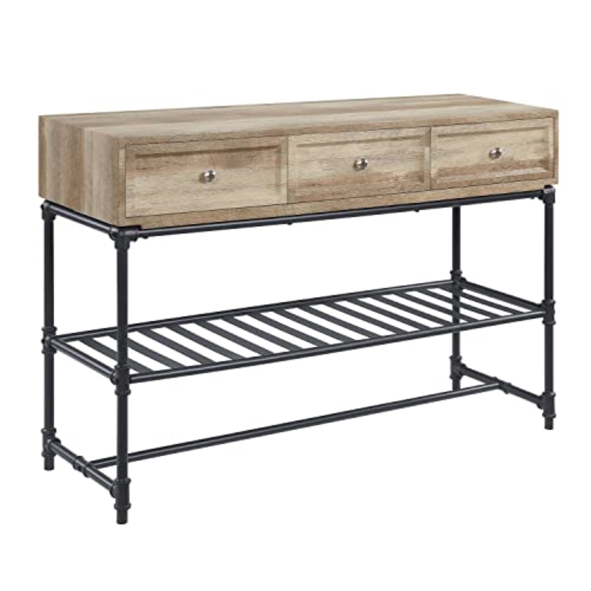 Acme Brantley 3-Drawer Wooden Rectangular Sofa Table in Oak and Sandy Black