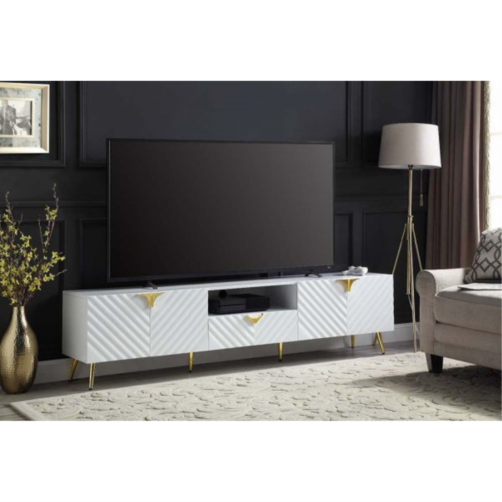 LV01138 TV Stand, White High Gloss Finish  Gaines ( 1Pc/1Ctn )