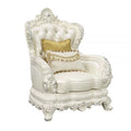 LV01226 Chair w/2 Pillows, White PU & Antique White Finish - Adara ( 1Pc/1Ctn )