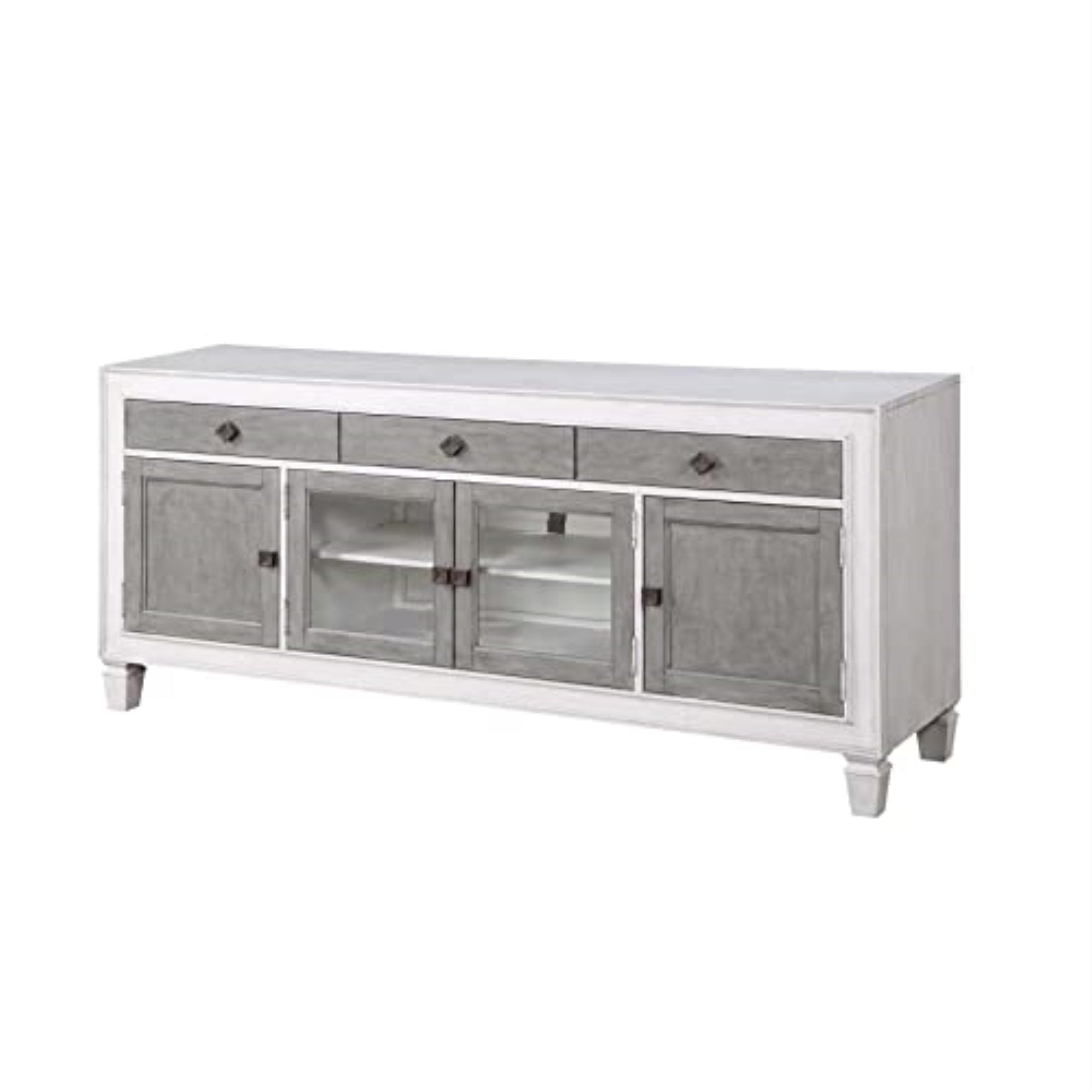 Acme Katia Wooden Rectangular TV Stand with 4-Doors in Rustic Gray and White