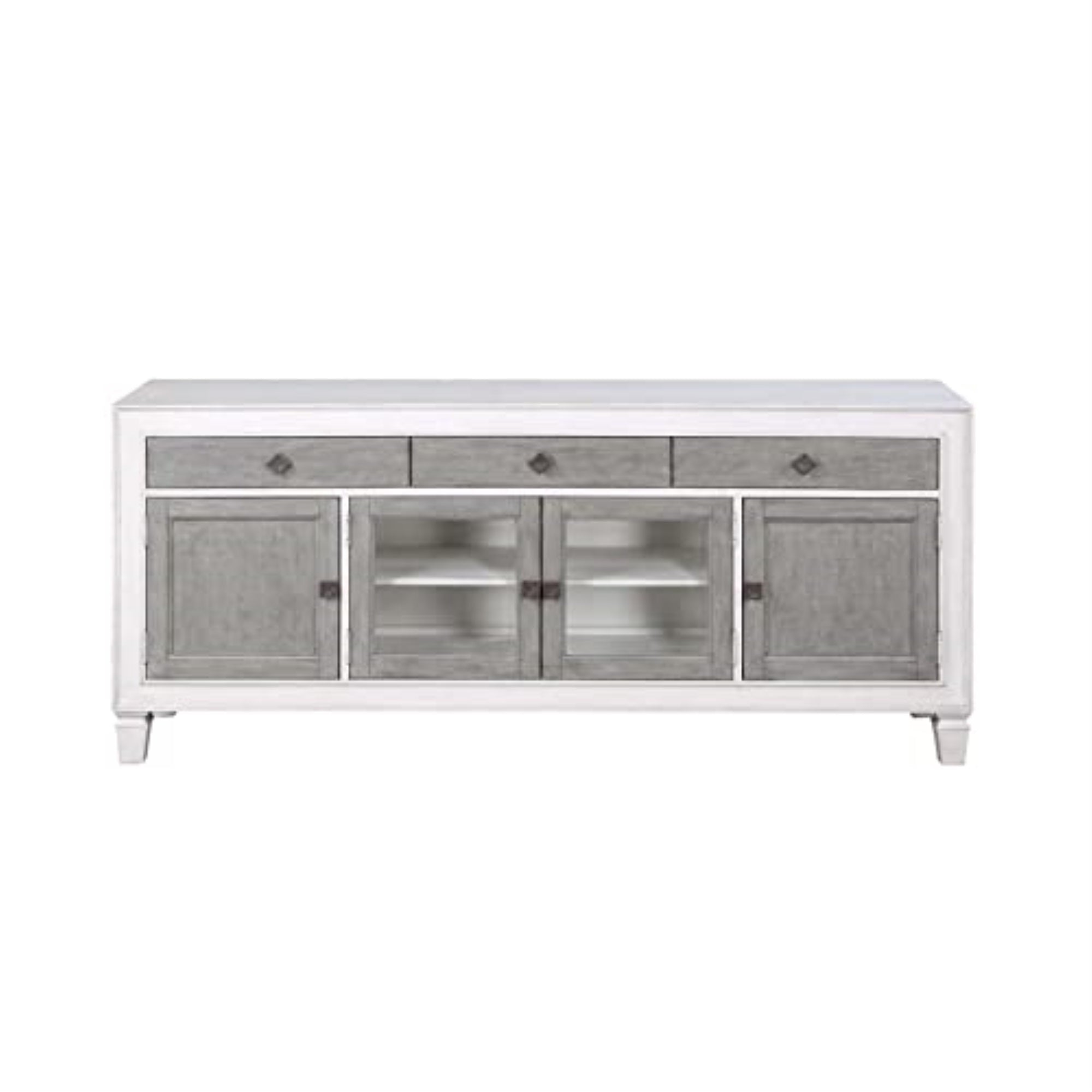 Acme Katia Wooden Rectangular TV Stand with 4-Doors in Rustic Gray and White