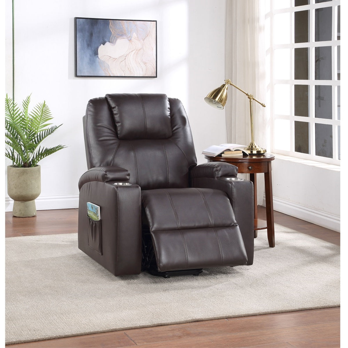 Acme Evander Power Lift Recliner, Brown Leather Aire
