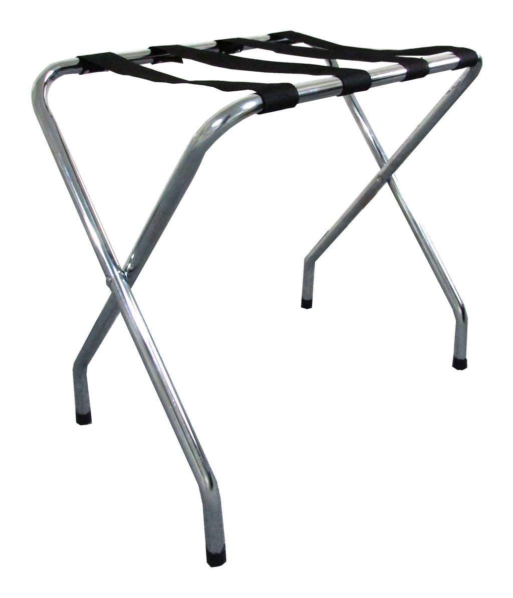Stainless Steel X-Shaped Folding Luggage Rack with 4 Nylon Straps, Chrome Finish