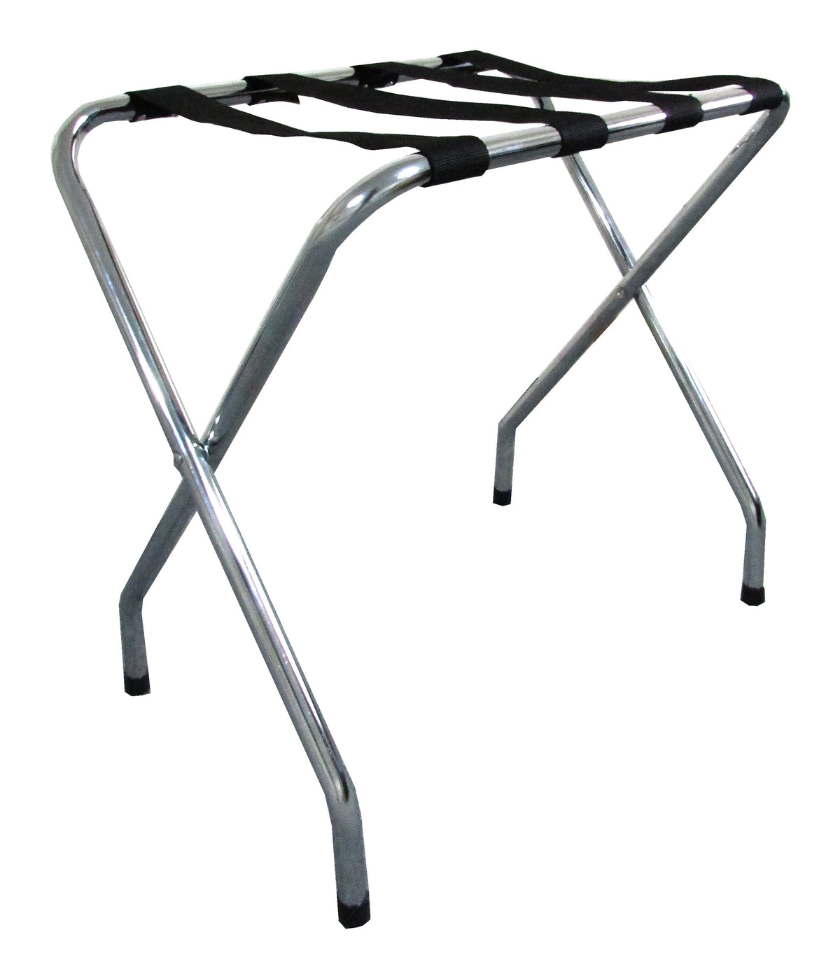 Stainless Steel X-Shaped Folding Luggage Rack with 4 Nylon Straps, Chrome Finish