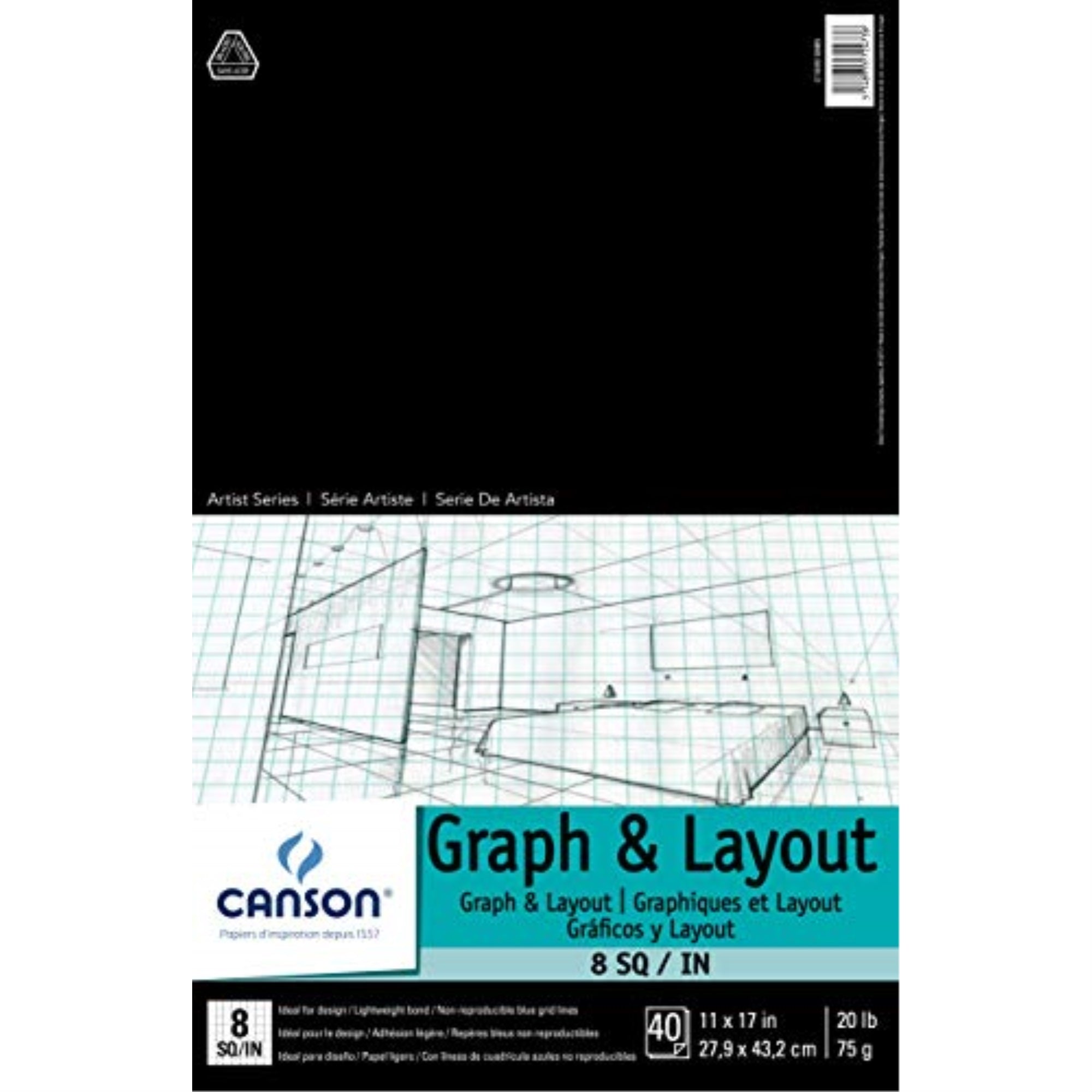 Canson Foundation Series Graph and Layout Paper Pad with Non Reproducible Blue Grid  20 Pound  8 by 8 Grid on 11 x 17 Inch Paper  40 Sheets