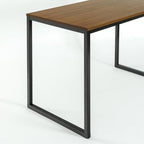 Modern Home Office Desk with Black Metal Frame and Brown Wood Top