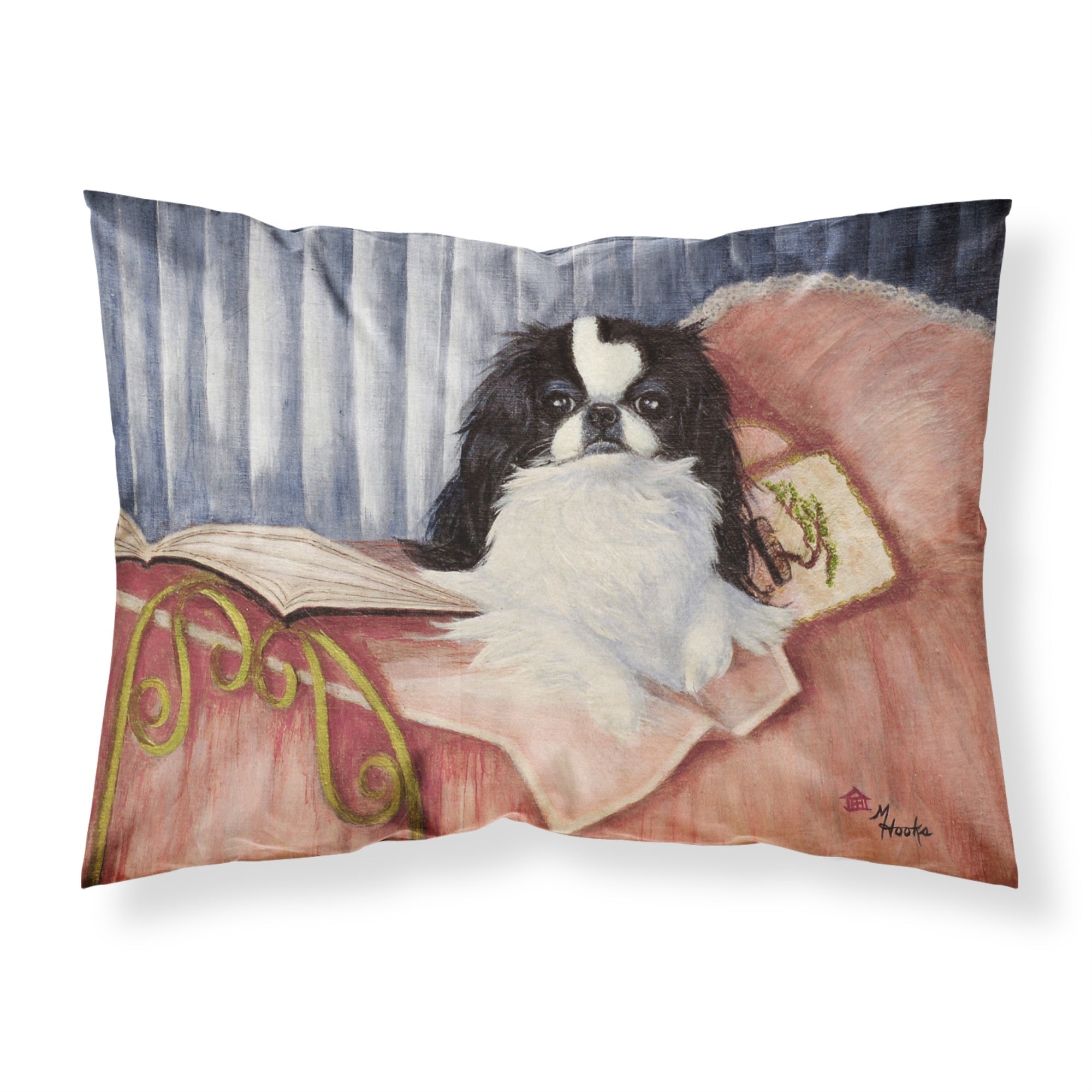'Caroline'S Treasures Mh1058Pillowcase Japanese Chin Reading In Bed Fabric Standard Pillowcase, Large, Multicolor'