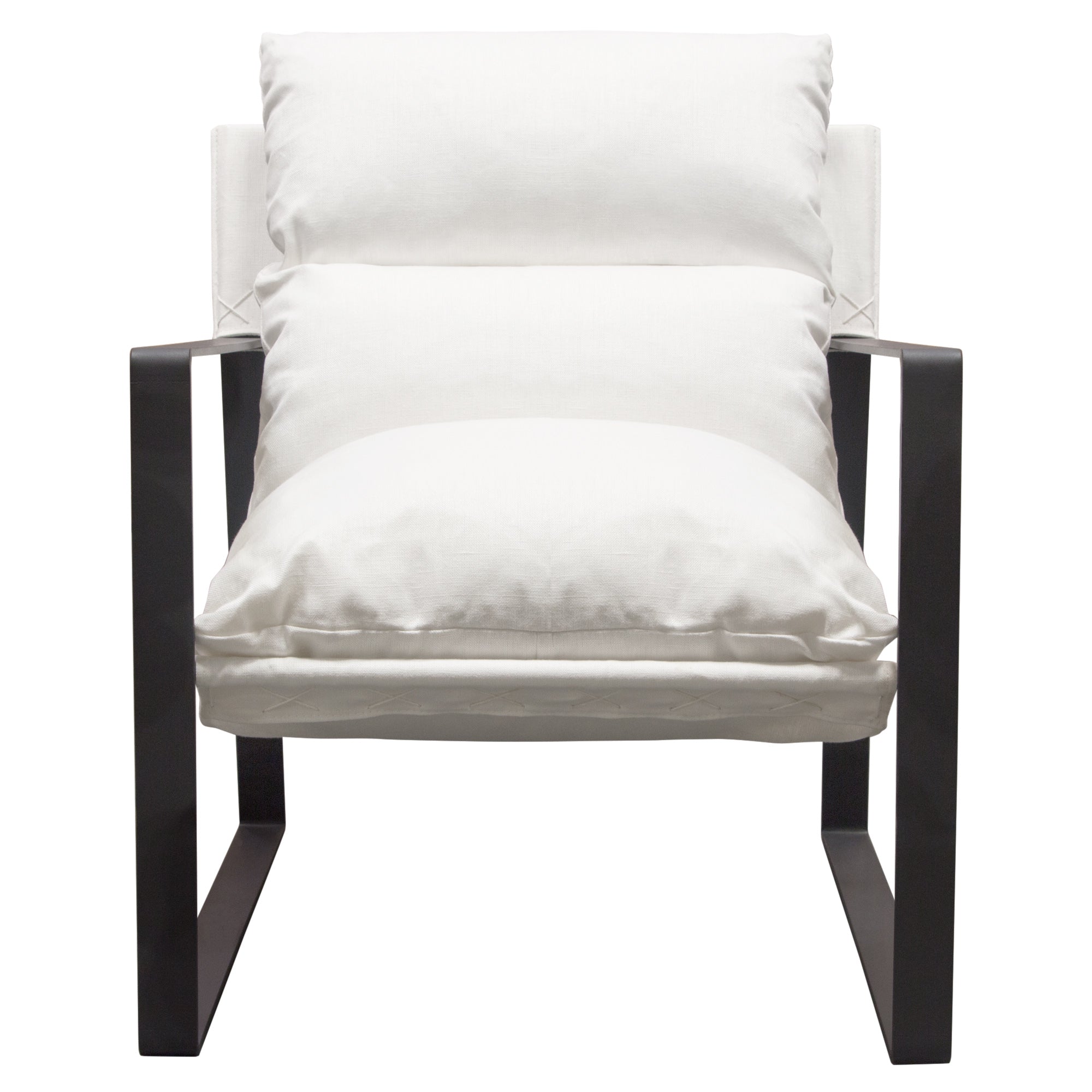 Miller Accent Sling Chair in White Linen Fabric w/ Black Powder Coated Metal Frame by Diamond Sofa