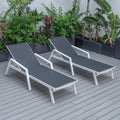 LeisureMod Marlin Patio Chaise Lounge Chair With Armrests in White Aluminum Frame, Set of 2