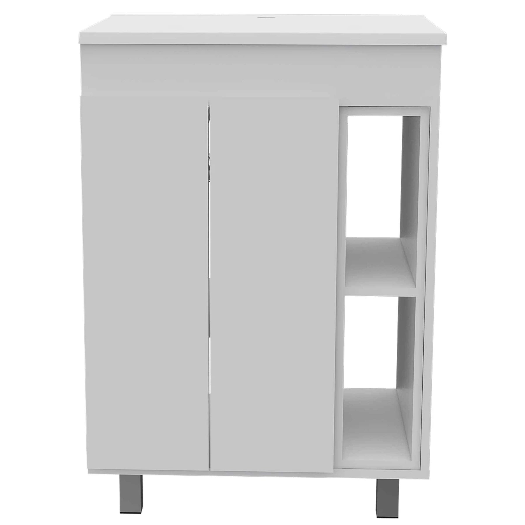 TUHOME 24 Meka Vanity, Two Internal Shelves, Two External Shelves, Two Door Cabinet, White, For Bathroom
