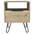 TUHOME Augusta Night Stand, Four Steel Legs, Two Shelves, One-Door Drawer-Light Oak, For Bedroom