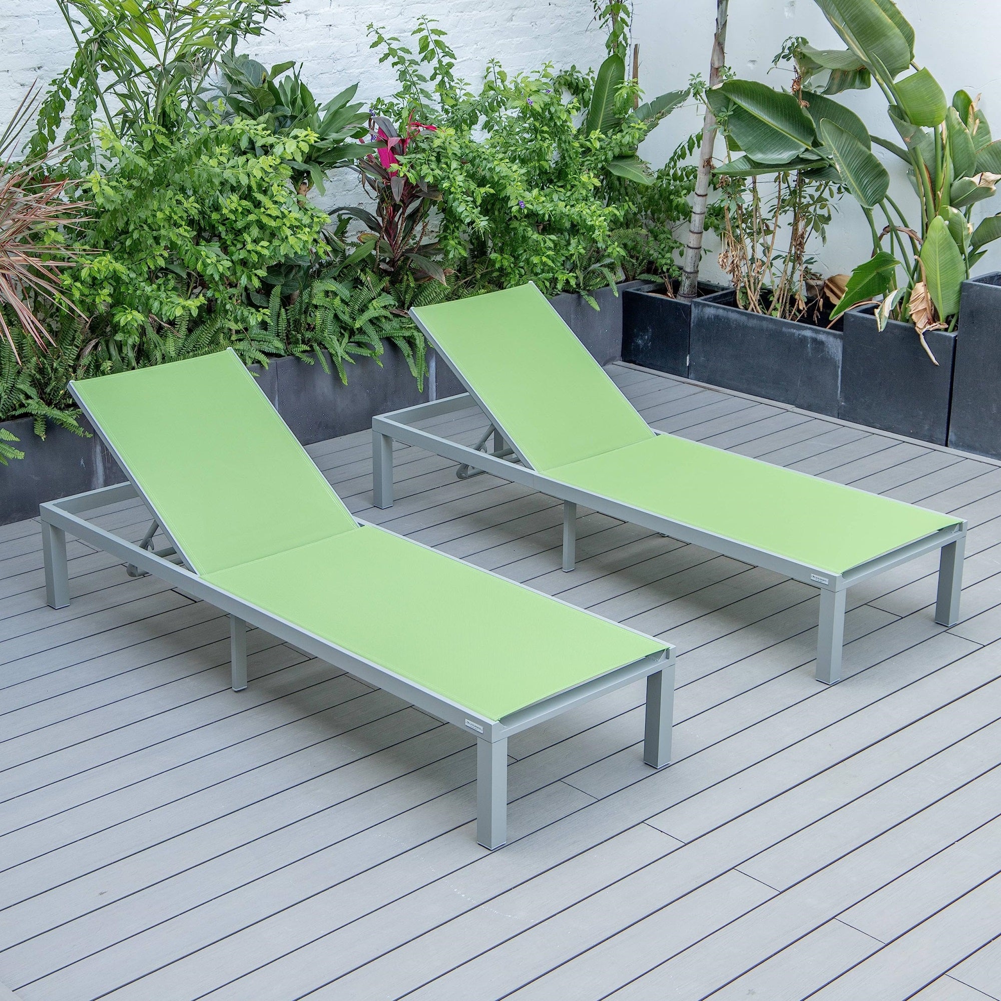 LeisureMod Marlin Patio Chaise Lounge Chair With Grey Aluminum Frame, Set of 2