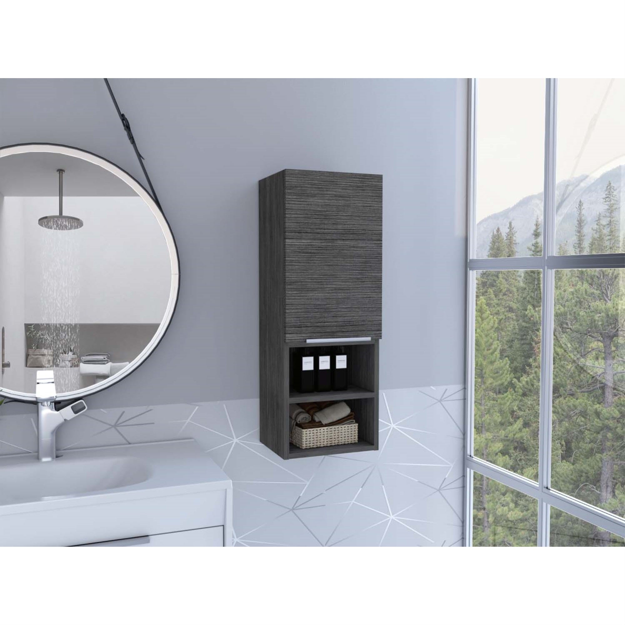 TUHOME Mila Bathroom Cabinet, Two Internal Shelves, Two External Shelves, One-Door Cabinet, Smoky Oak, For Bathroom