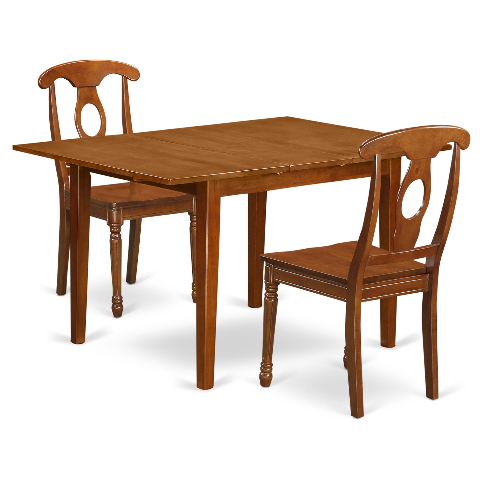 East West Furniture MLNA3-SBR-W 3 Piece Dining Room Furniture Set Contains a Rectangle Wooden Table with Butterfly Leaf and 2 Kitchen Dining Chairs, 36x54 Inch, Saddle Brown