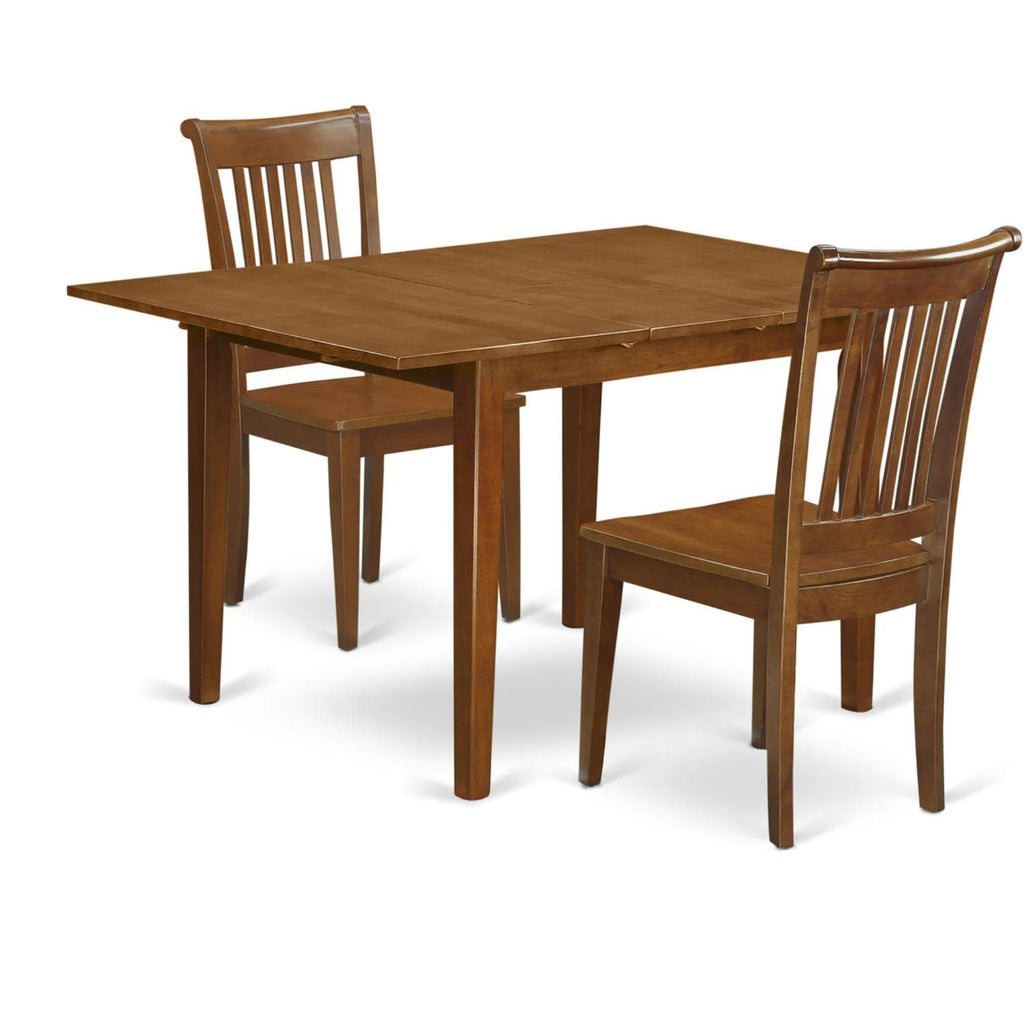 East West Furniture MLPO3-SBR-W 3 Piece Dining Room Table Set Contains a Rectangle Kitchen Table with Butterfly Leaf and 2 Dining Chairs, 36x54 Inch, Saddle Brown