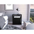 TUHOME Nordico Nightstand, One Shelf, One-Door Cabinet, Metal Handle, Countertop, Black, For Bedroom