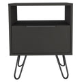 TUHOME Augusta Night Stand, Two Shelves, One-Door Drawer, Four Steel Legs-Black, For Bedroom